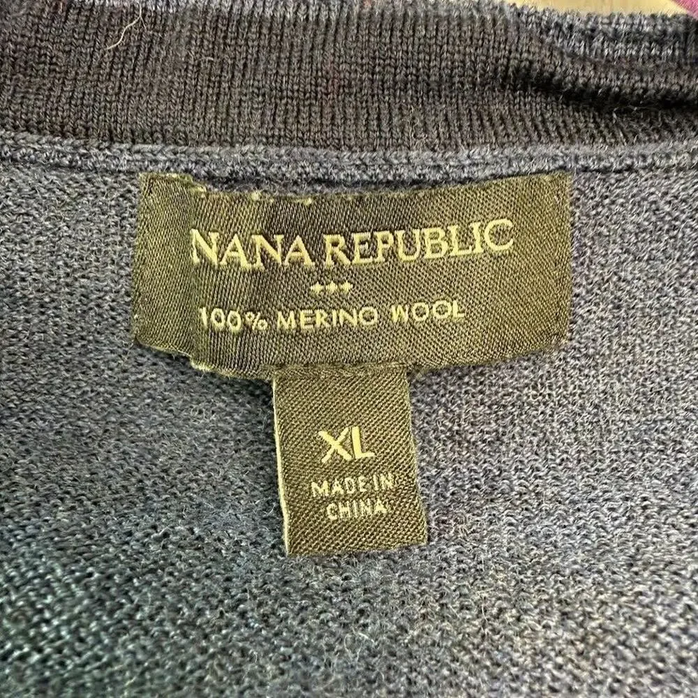 Banana Republic Sweater Mens XL Blue Colorblock 100% Merino Wool Knit Pullover